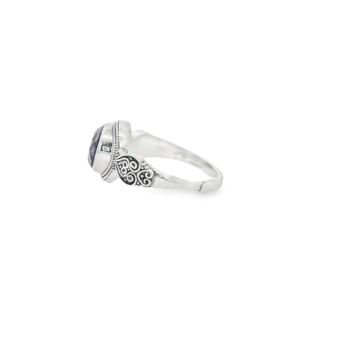 Purple Quartz Round Clip Ancient Ring