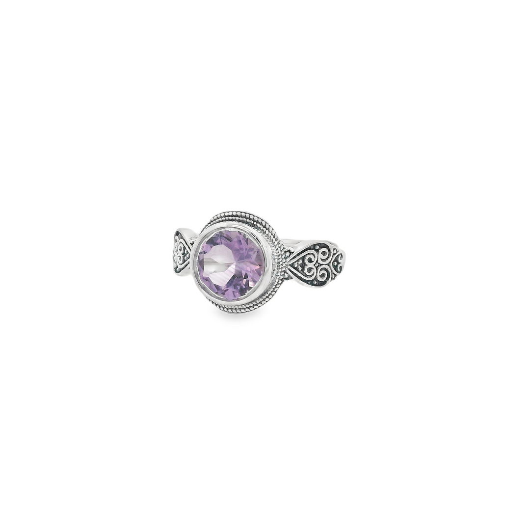 Purple Quartz Round Clip Ancient Ring