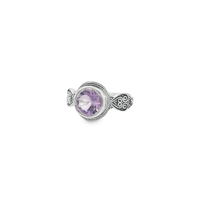 Purple Quartz Round Clip Ancient Ring