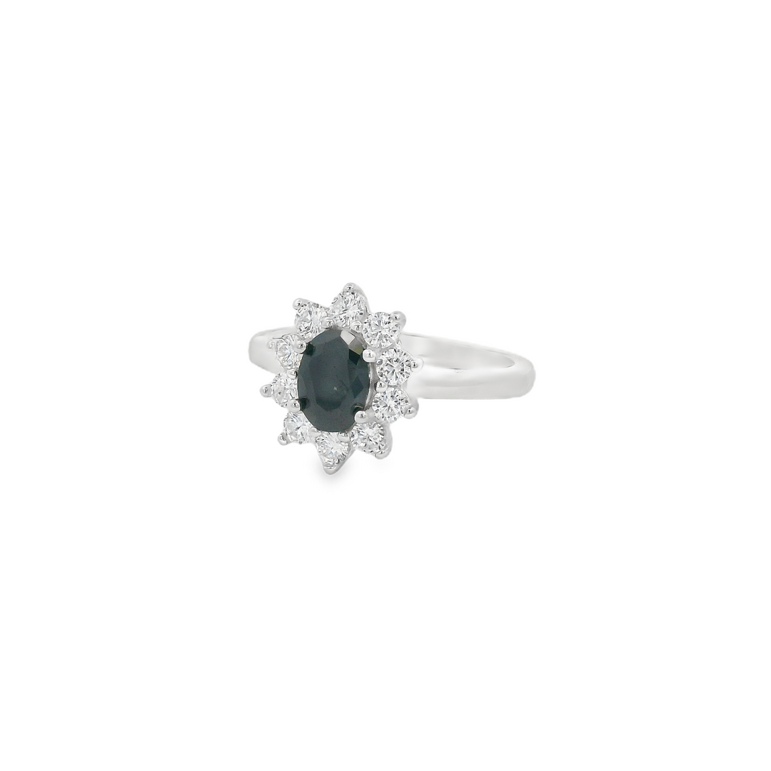 Blue Zirconia Oval Crown Dazzle Ring