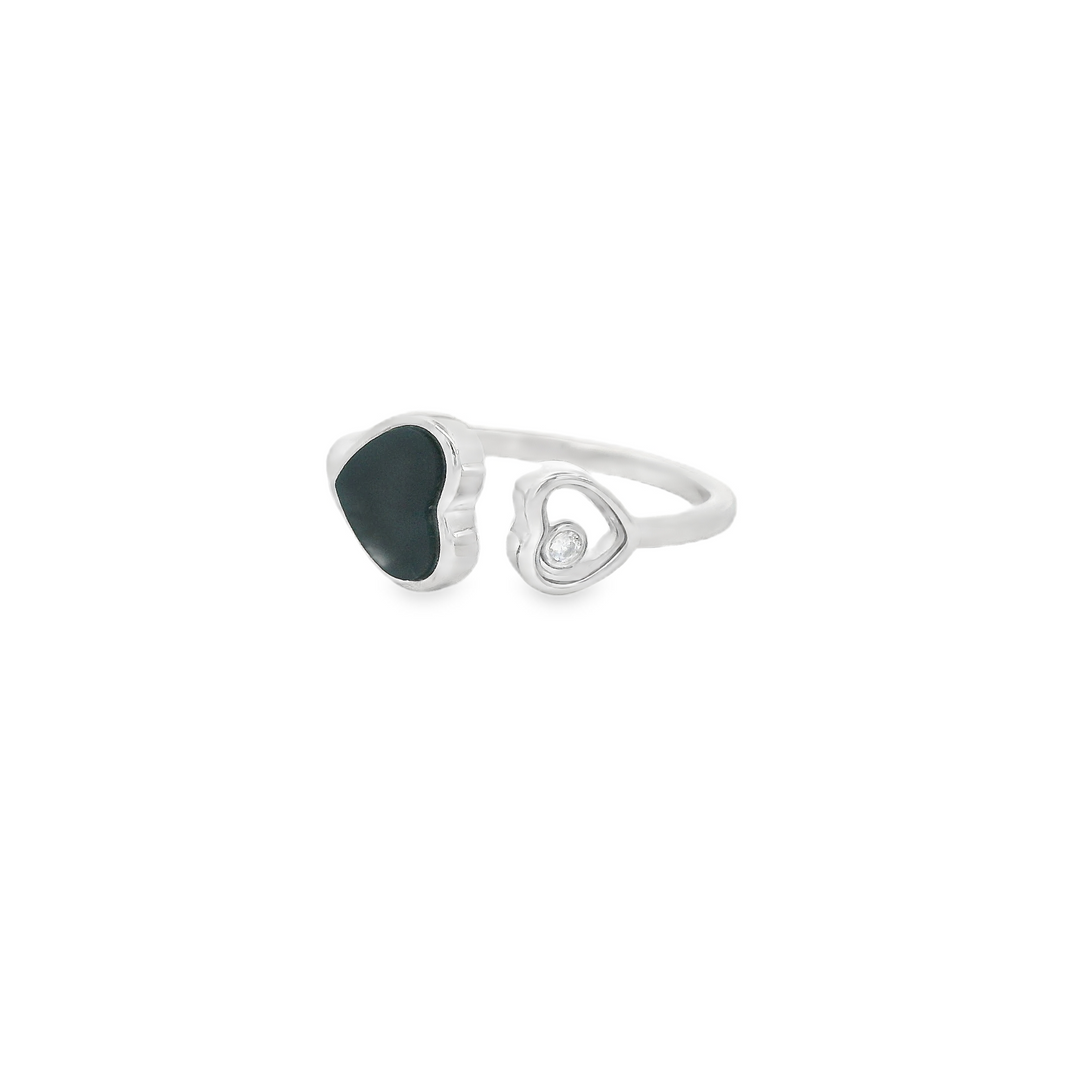 Double Hearts Black Enamel Edition Slim Ring