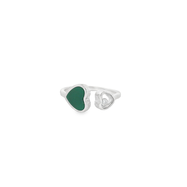 Double Hearts Green Enamel Edition Slim Ring