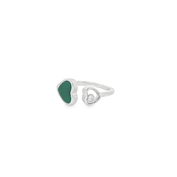 Double Hearts Green Enamel Edition Slim Ring