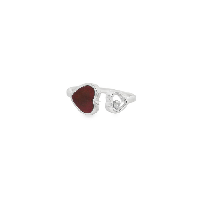 Double Hearts Red Enamel Edition Slim Ring
