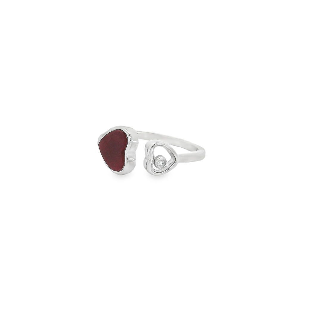 Double Hearts Red Enamel Edition Slim Ring