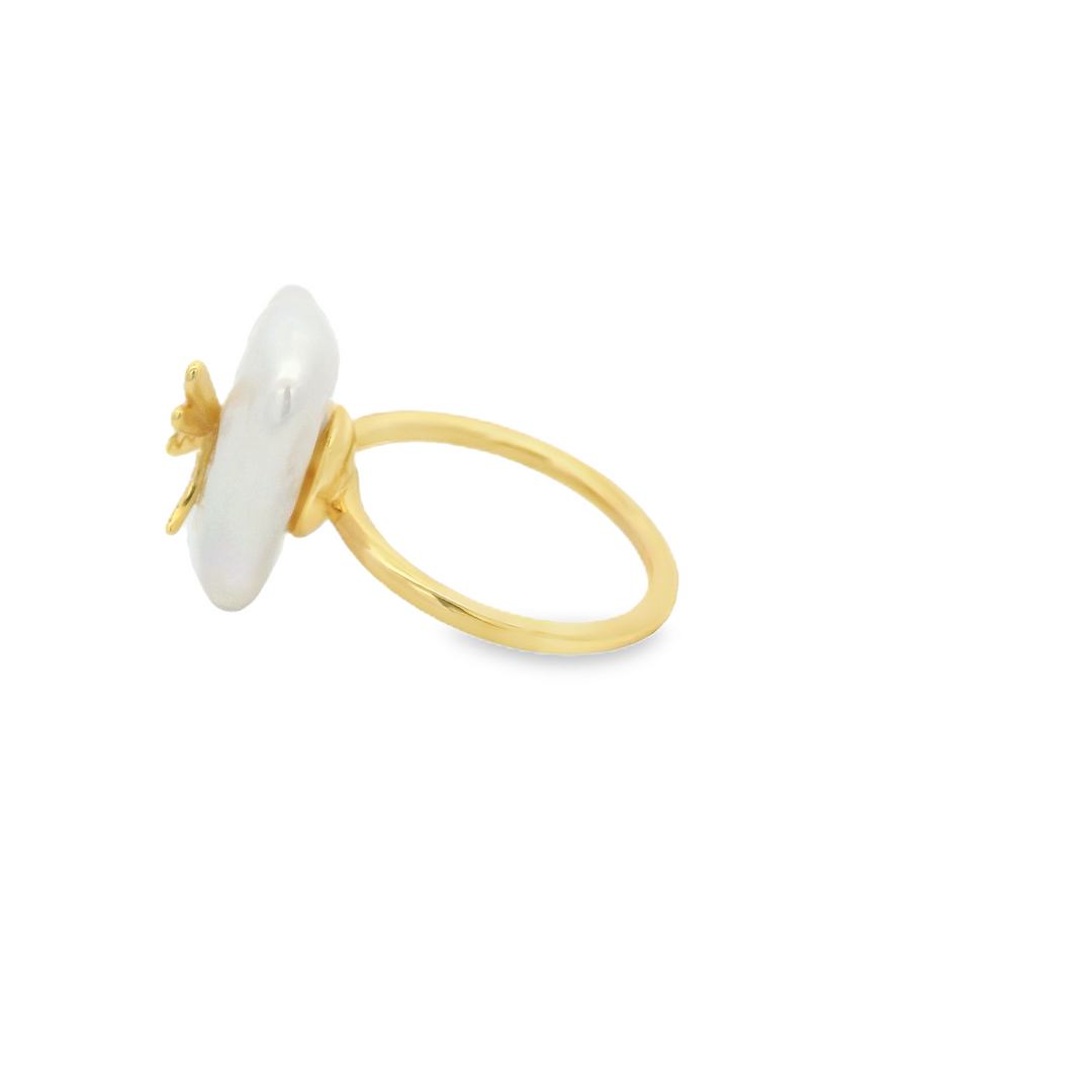Dragonfly Mother Pearl 18K Gold Plated Ring