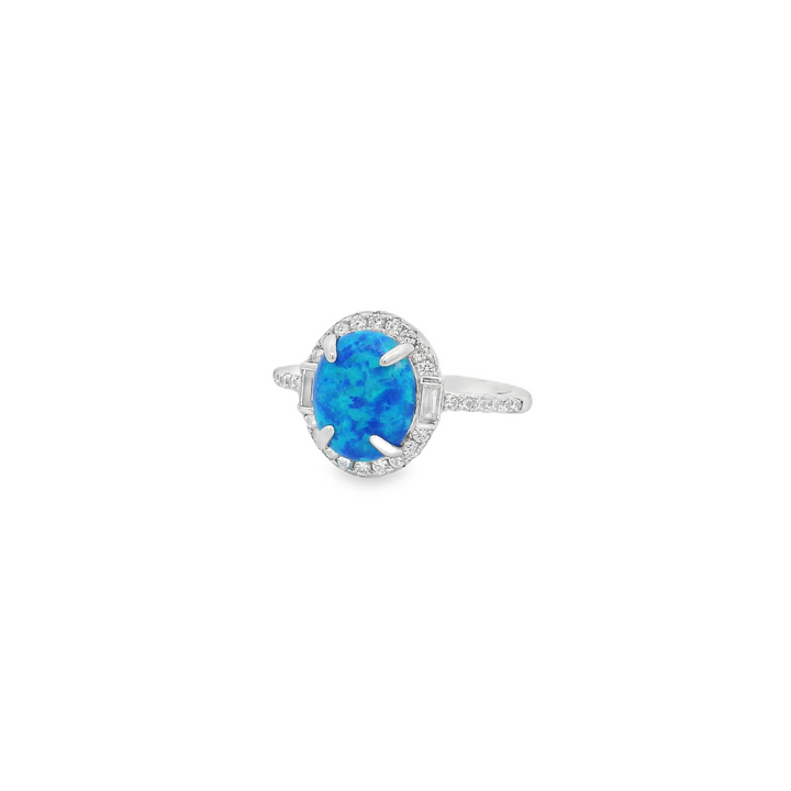Blue Opal Oval Big Gem Dazzle Ring
