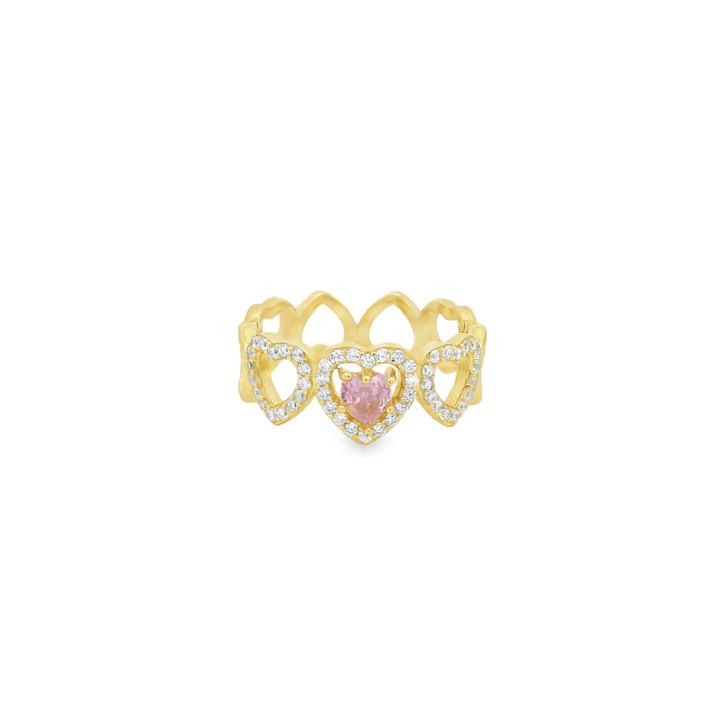 Hearts Infinity & Pink Quart 18K Gold Plated Ring