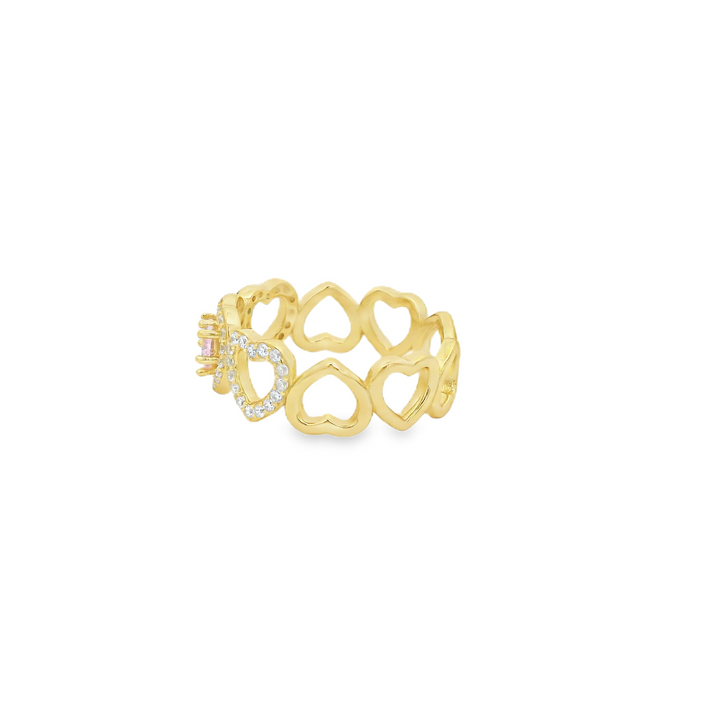 Hearts Infinity & Pink Quart 18K Gold Plated Ring