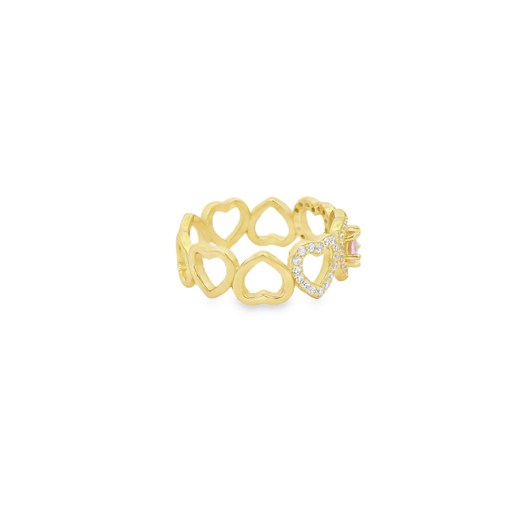 Hearts Infinity & Pink Quart 18K Gold Plated Ring