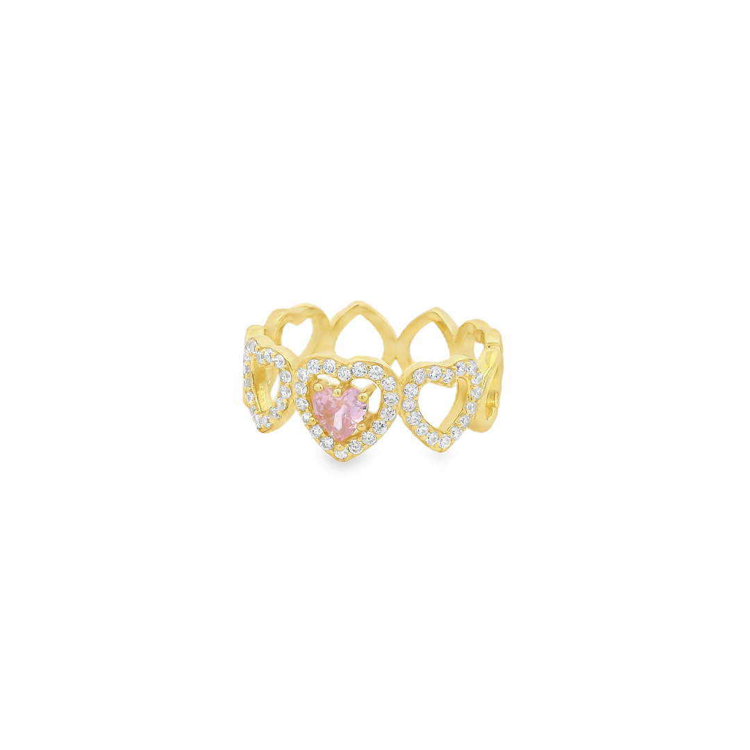 Hearts Infinity & Pink Quart 18K Gold Plated Ring