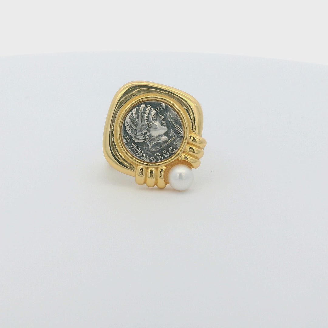 Ancient Pearl Coin 18K Gold Plated Ring