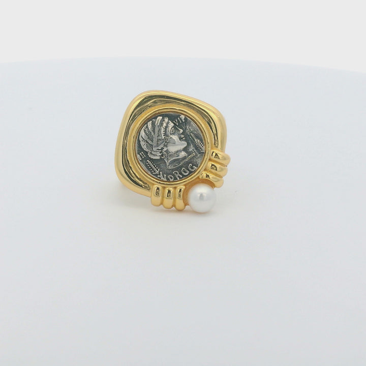 Ancient Pearl Coin 18K Gold Plated Ring