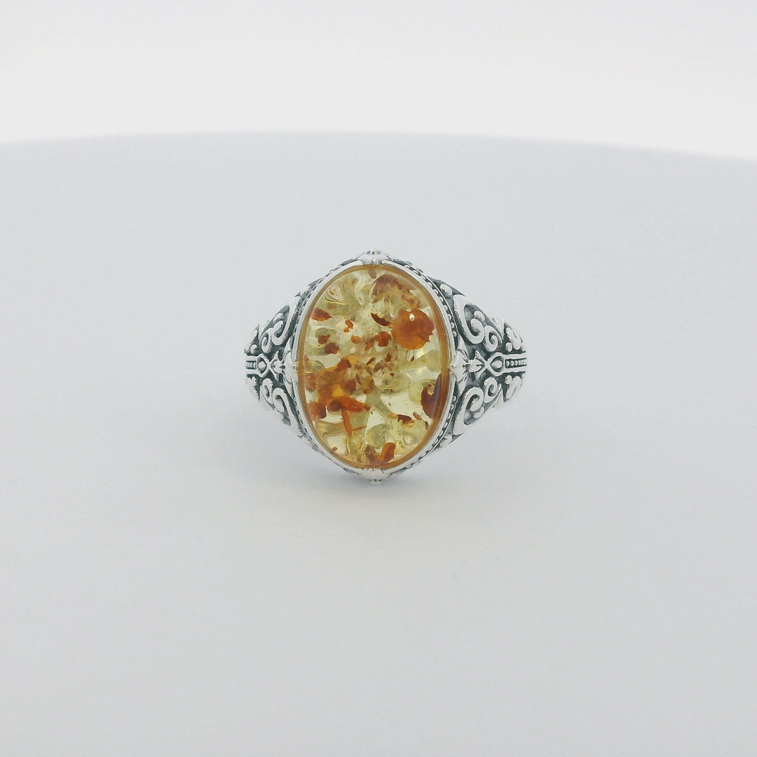 Amber Gem Thick Oval Ancient Ring