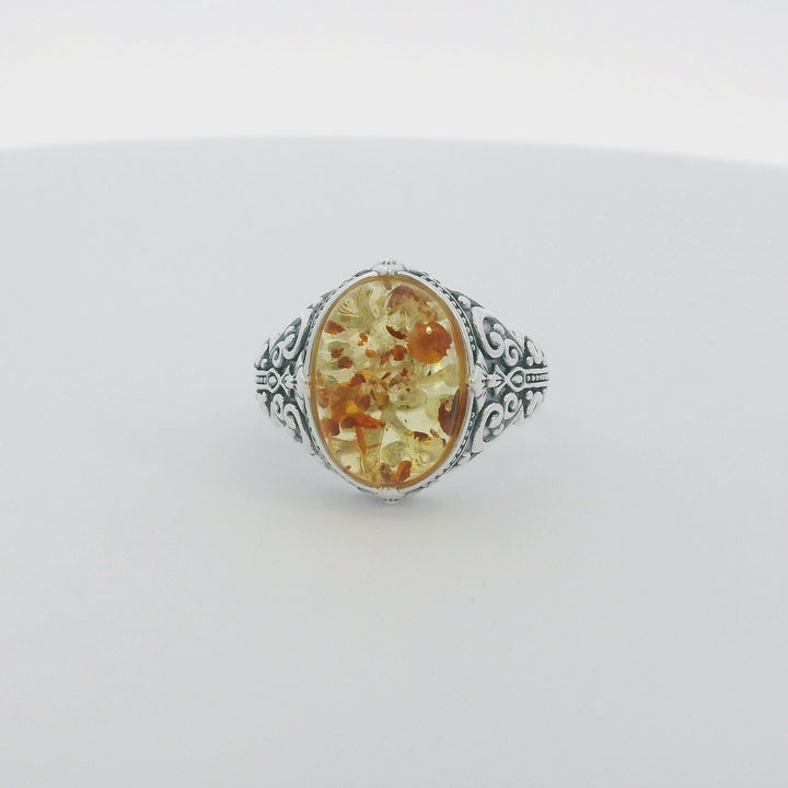 Amber Gem Thick Oval Ancient Ring