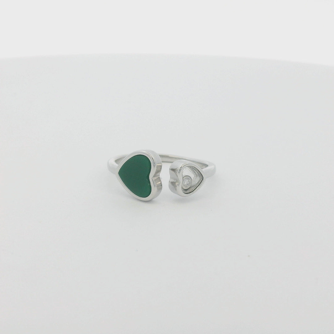 Double Hearts Green Enamel Edition Slim Ring
