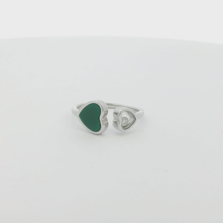 Double Hearts Green Enamel Edition Slim Ring