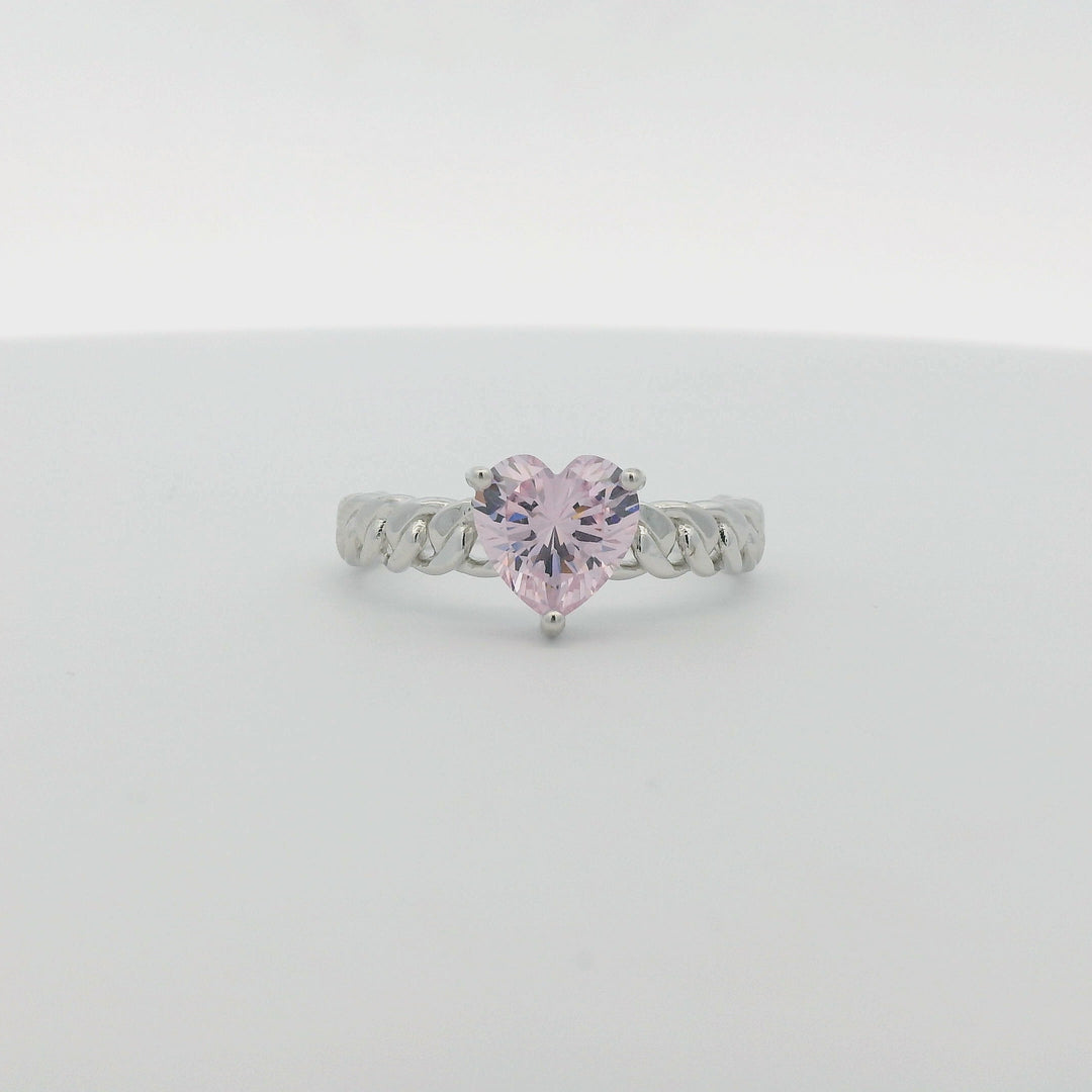 Pink Citron Heart & Cuban Ring