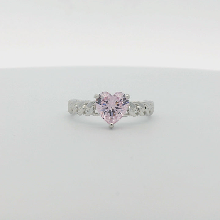 Pink Citron Heart & Cuban Ring