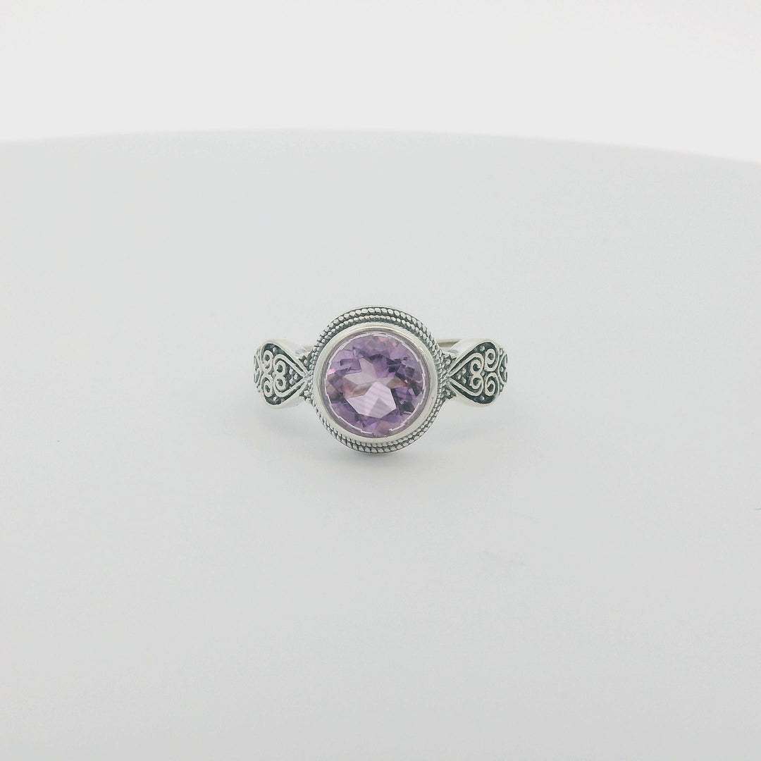 Purple Quartz Round Clip Ancient Ring