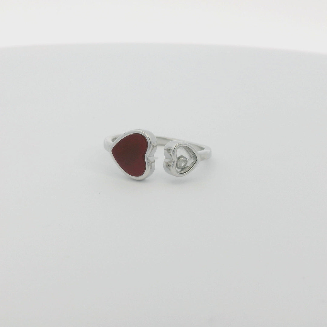 Double Hearts Red Enamel Edition Slim Ring