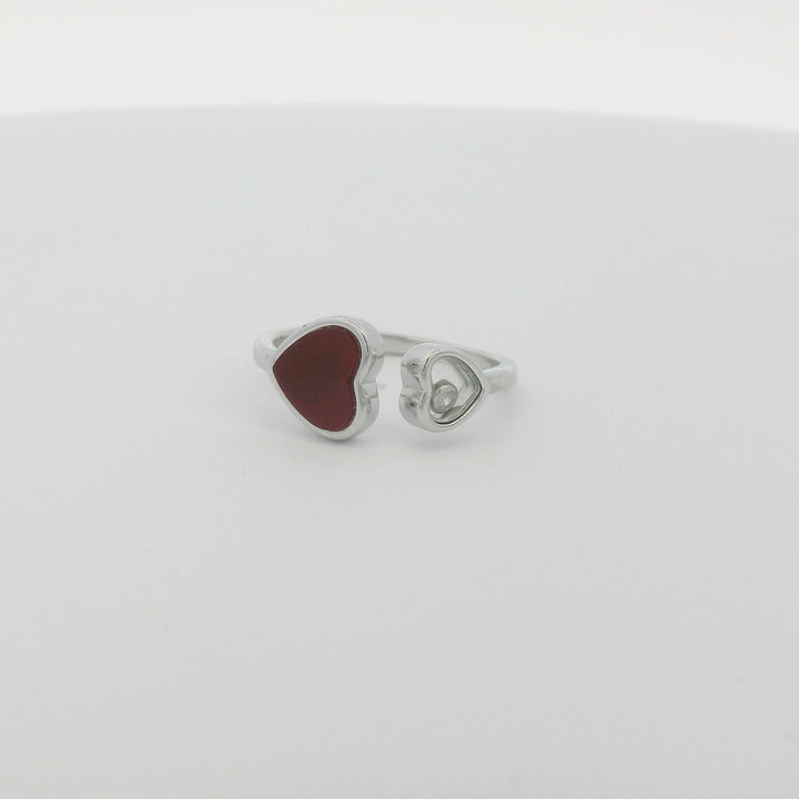 Double Hearts Red Enamel Edition Slim Ring