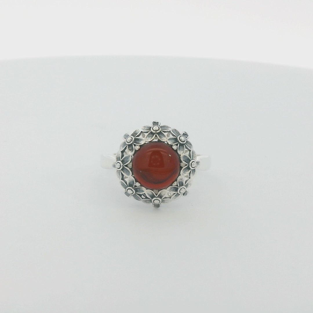 Red Agate Floral Ancient Ring