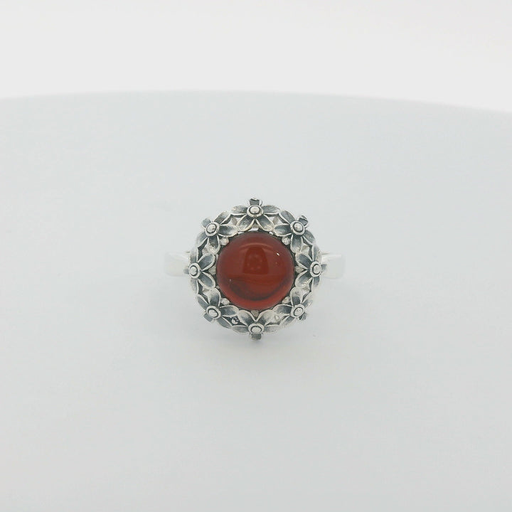 Red Agate Floral Ancient Ring