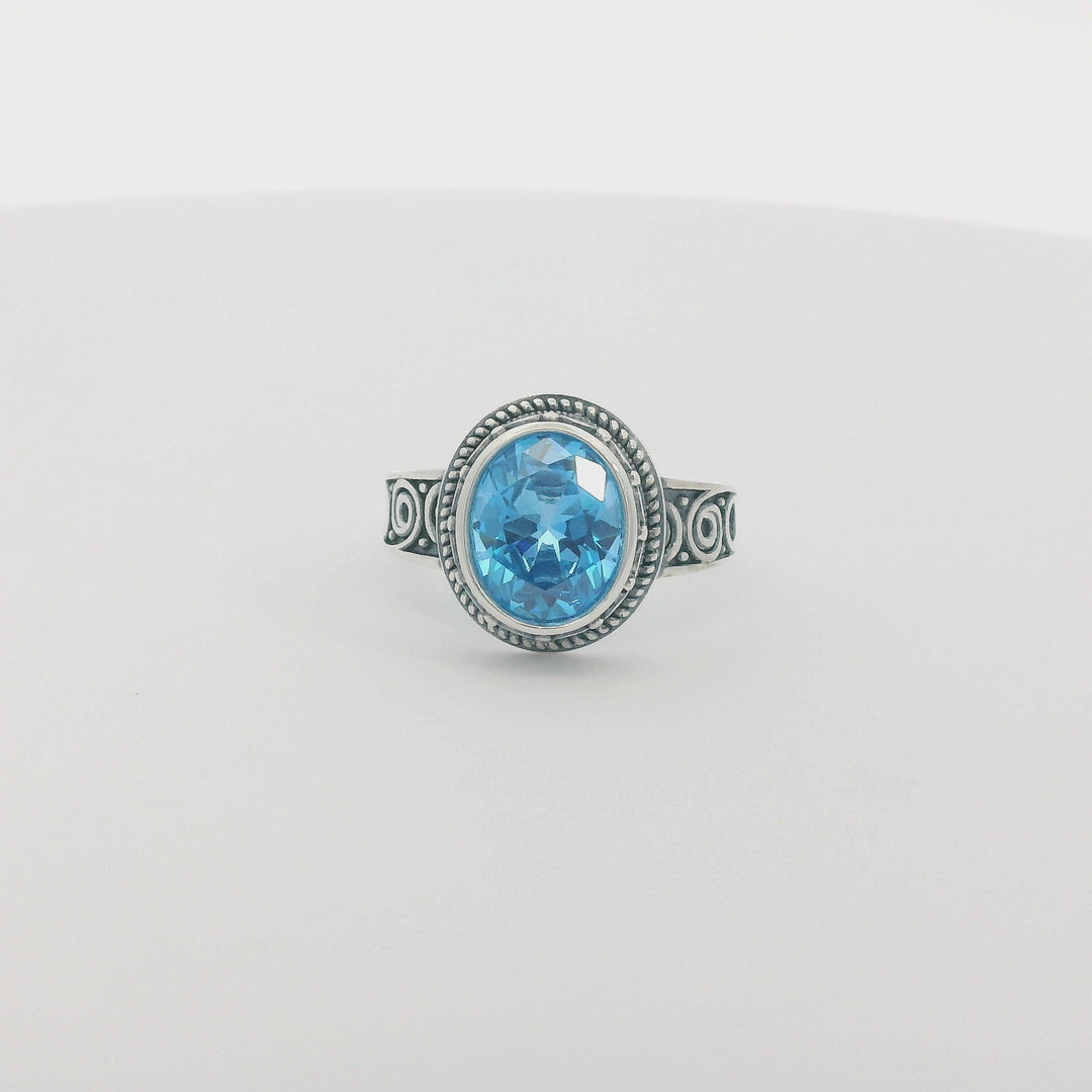 Aquamarine Oval Thick Ancient Ring
