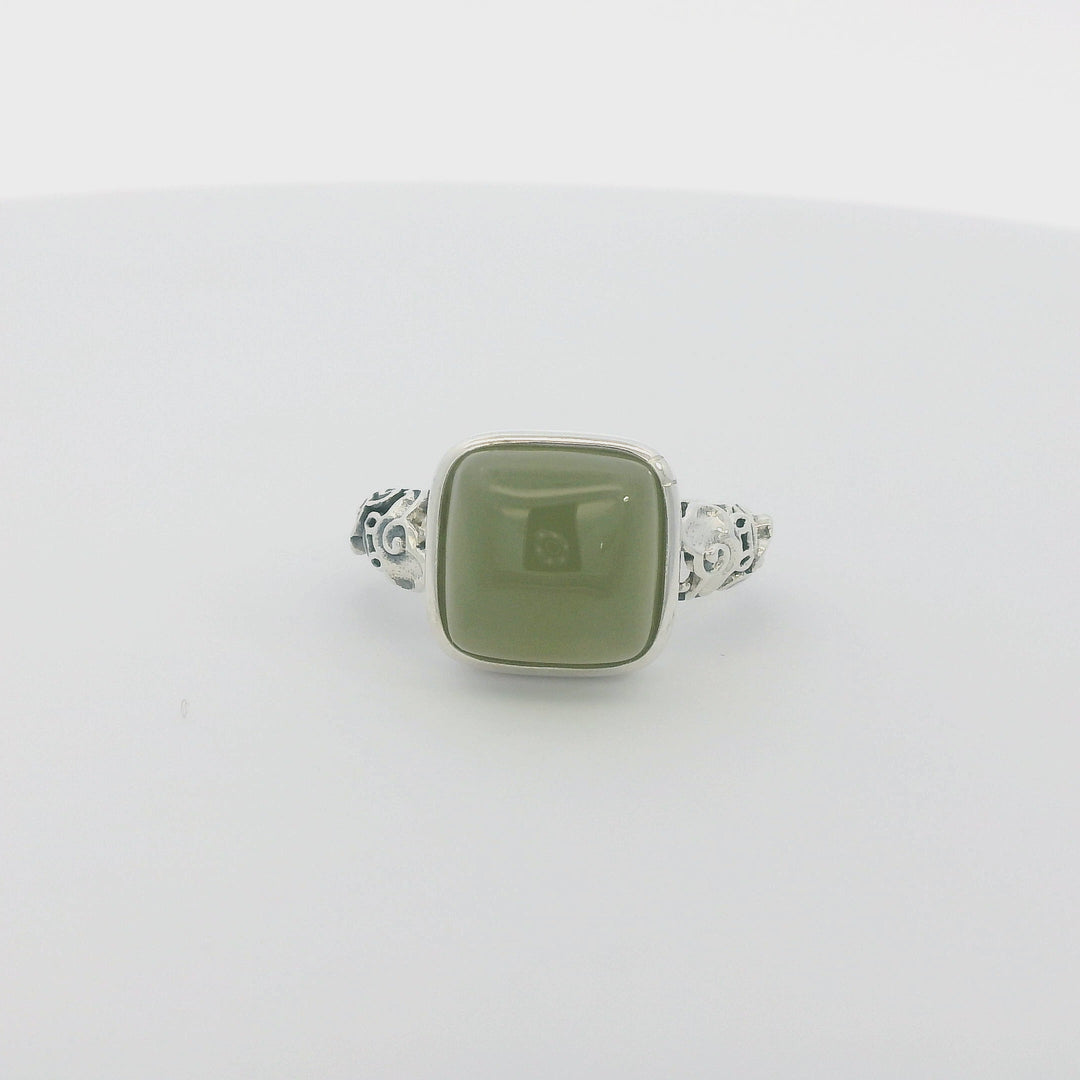 Green Aventurine Square Cut Ancient Ring