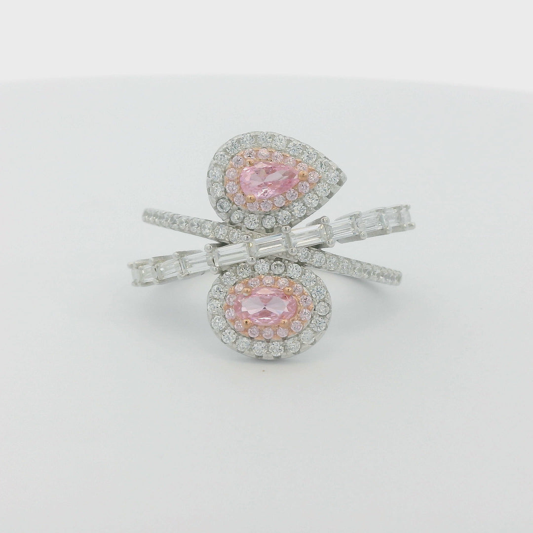 Extravagant Double Baby Pink Gem Thick Ring