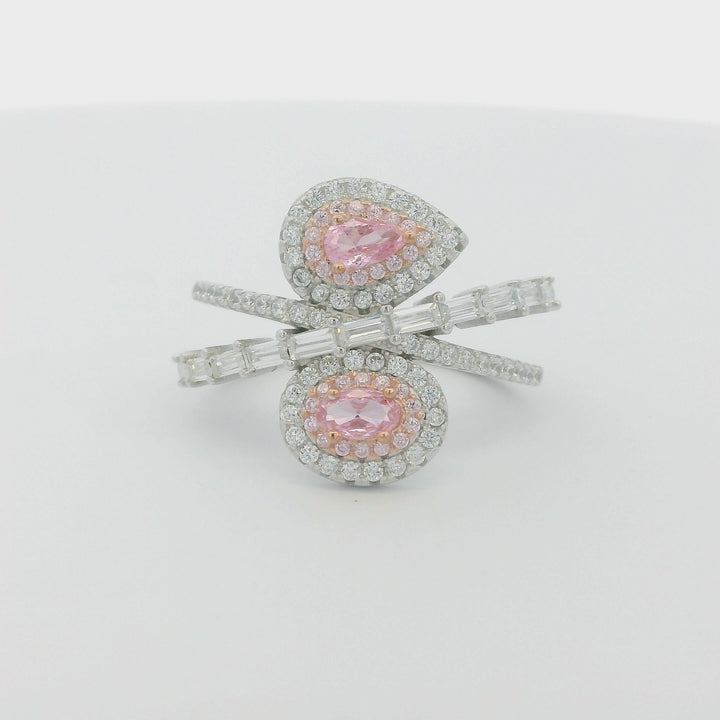 Extravagant Double Baby Pink Gem Thick Ring