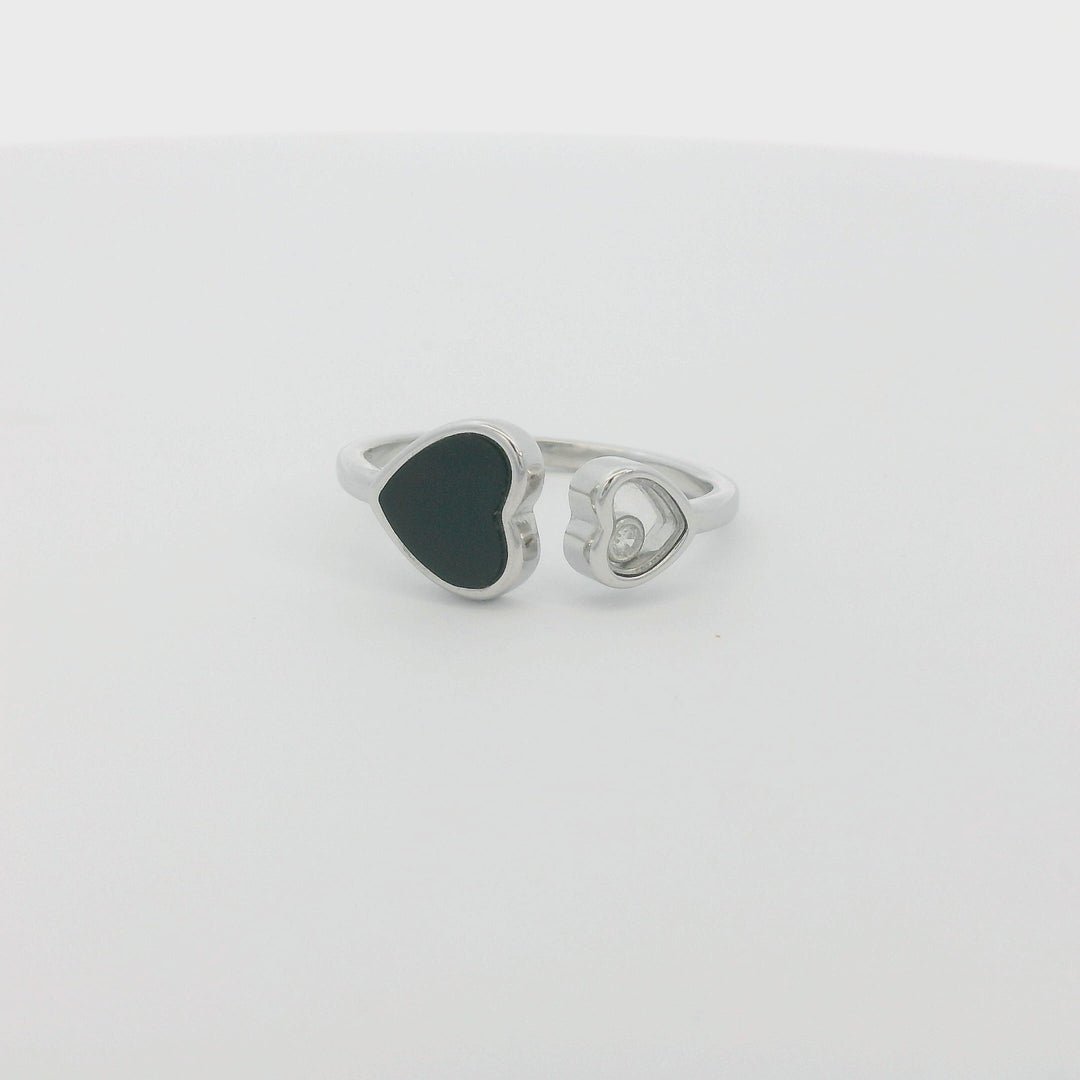 Double Hearts Black Enamel Edition Slim Ring