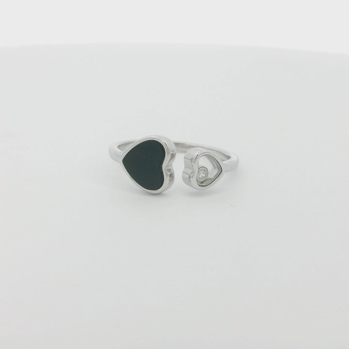 Double Hearts Black Enamel Edition Slim Ring