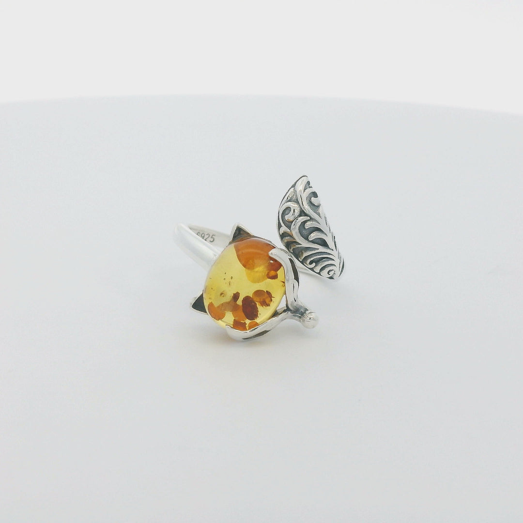 Amber Flower Wrap Ring