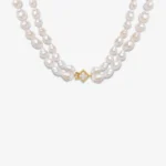 18K Gold Plated Lucky Clover Double Pearl Necklace
