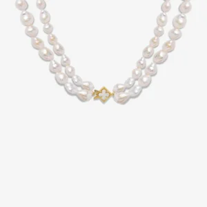 18K Gold Plated Lucky Clover Double Pearl Necklace