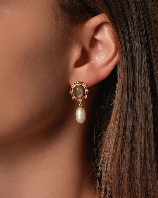 Royal Moonstone & Pearl Earrings