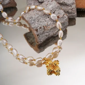 Golden Cross 18K Gold Plated Pearl Necklace