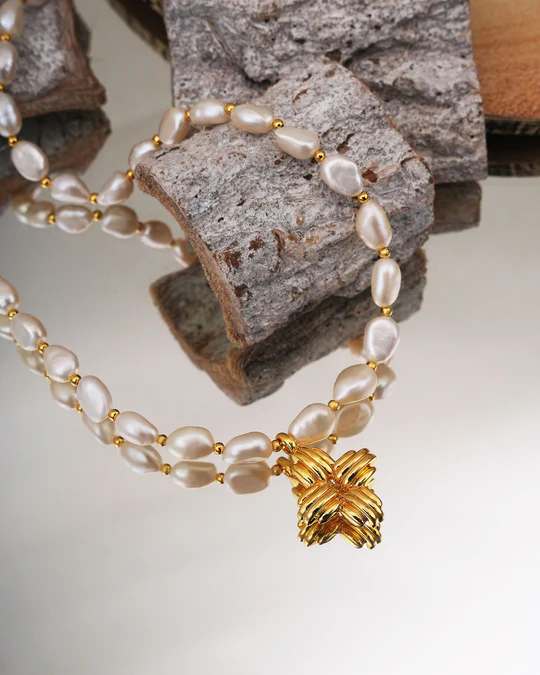 Golden Cross 18K Gold Plated Pearl Necklace