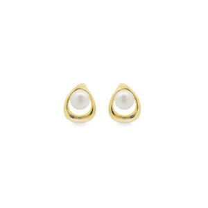 Golden Circle Pearl Stud Earrings