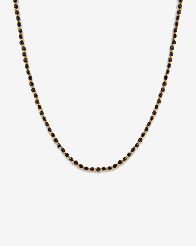 Thin Black Beads & 18k Gold Plated Necklace