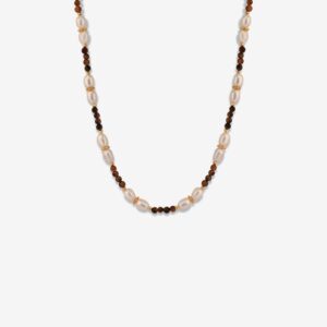Safari Tiger Eye Beads & Pearl 18k Gold Plated Necklace