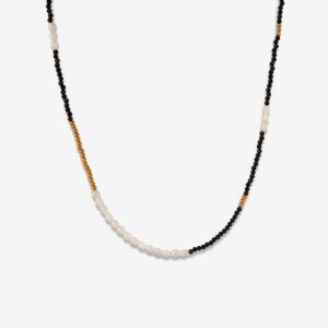 Jungle Black Beads & Small Pearls 18k Gold Plated Necklace