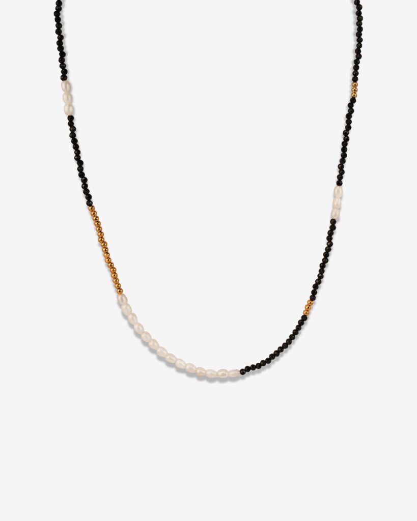Jungle Black Beads & Small Pearls 18k Gold Plated Necklace
