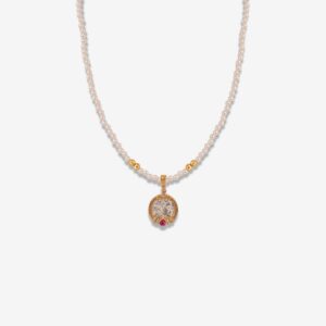 Ancient Coin Medallion & White Pearl 18K Gold Plated Necklace