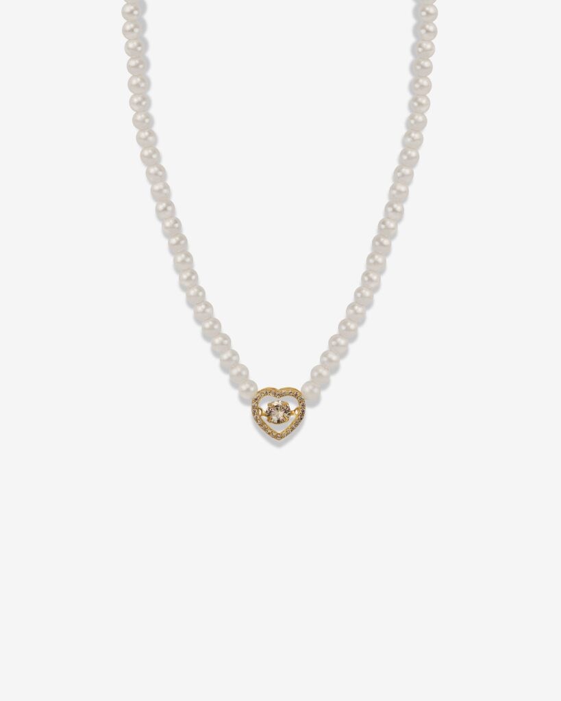 Dazzle Heart Charm Pearl 18k Gold Plated Necklace
