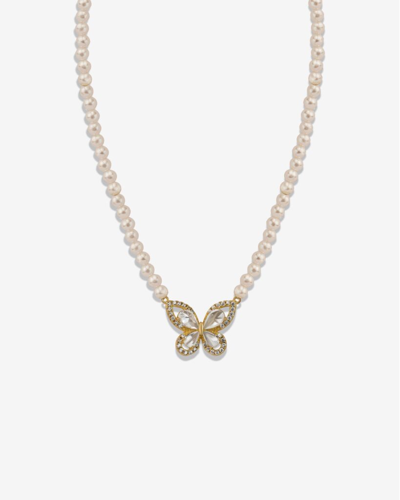 Dazzle Butterfly Pearl 18k Gold Plated Necklace