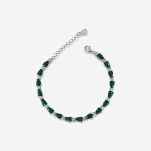 Green Cluster Gems & Dazzle Roche Bracelet - Silver Edition