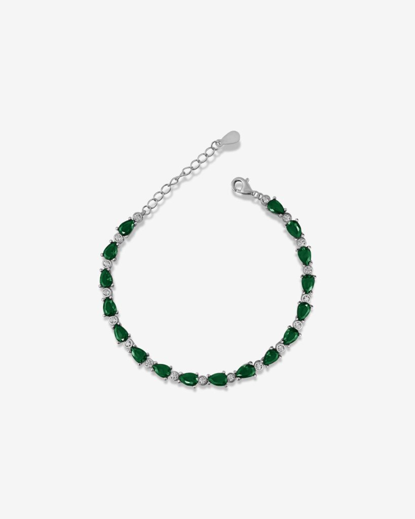 Green Cluster Gems & Dazzle Roche Bracelet - Silver Edition